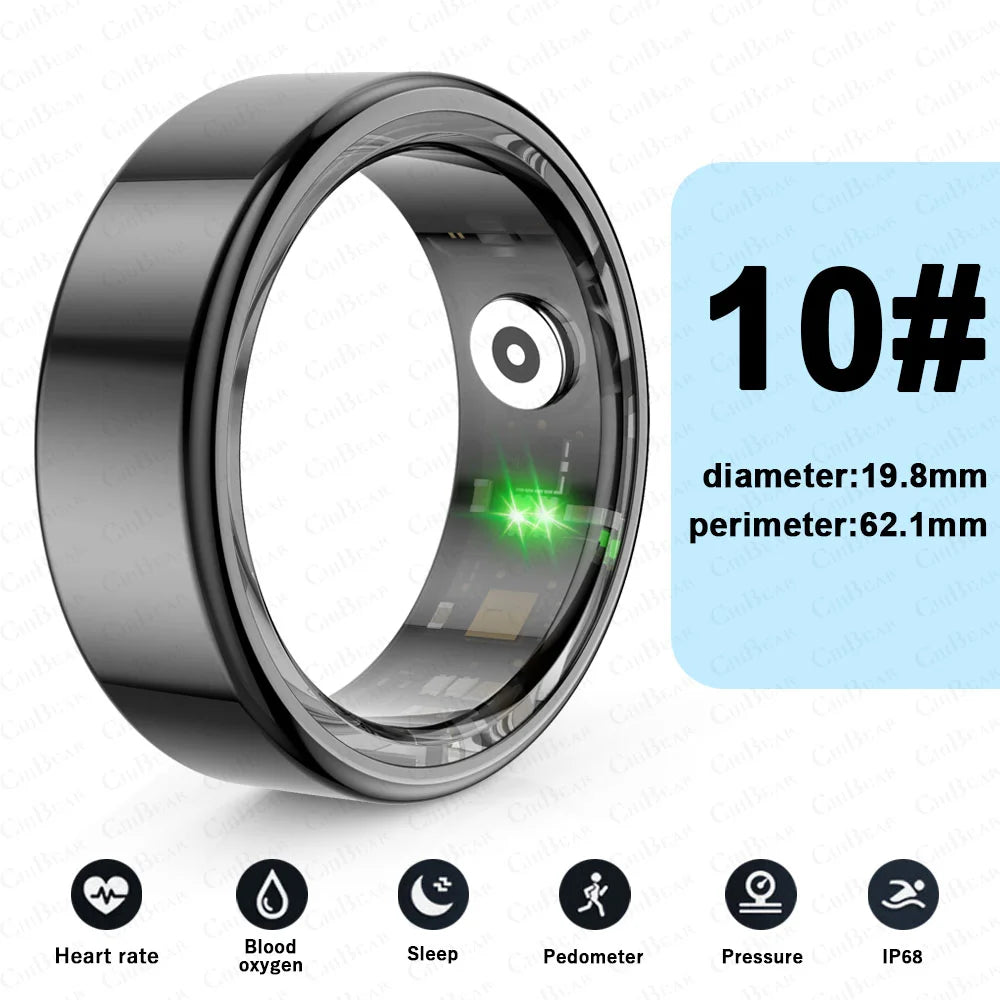 For HUAWEI XIAOMI SAMSUNG Smart Ring Men Titanium Steel Shell Health Monitoring 3ATM Waterproof 100+ Sport Modes Smartring Women